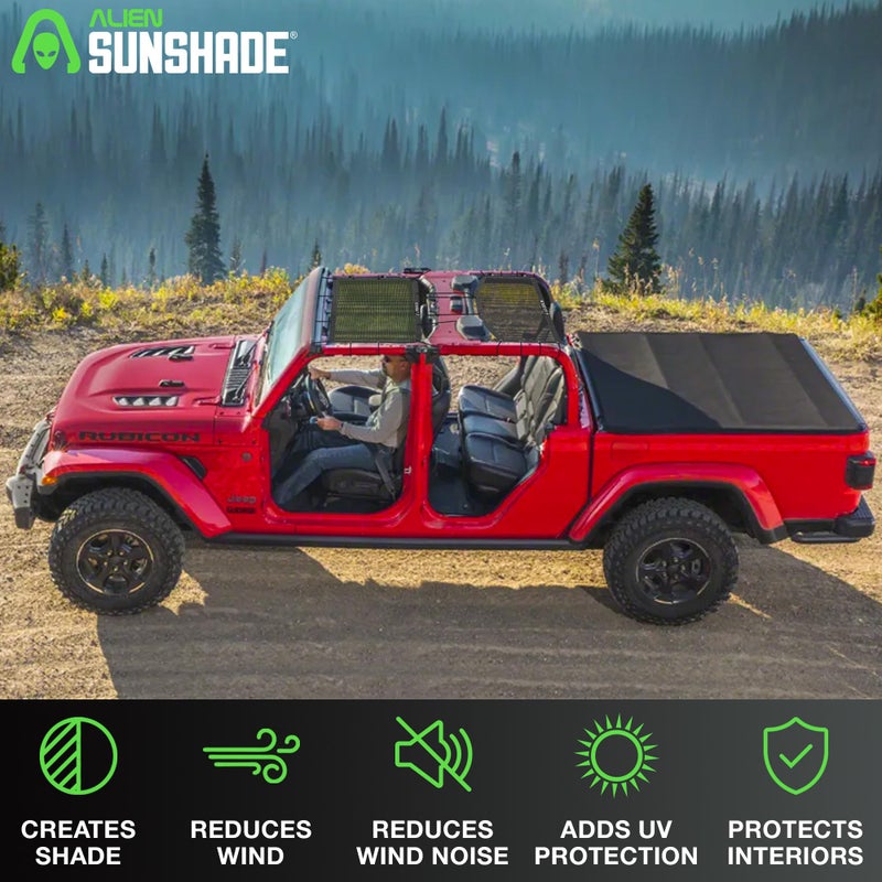 Alien Sunshade Jeep Gladiator Sun Shade Black (2018-2023) Jeep Gladiator Accessories, Front & Rear Mesh Sunshade, 4 Door Top, Reduces Wind & Noise Universal Fit - Image 4